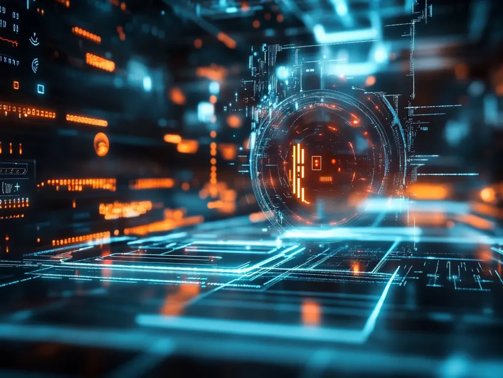 Virtual esim display. This image looks like an esim production factory but in virtual form. It relates to the benefits of using an esim, their virtual functionality and ease of swapping between profiles.