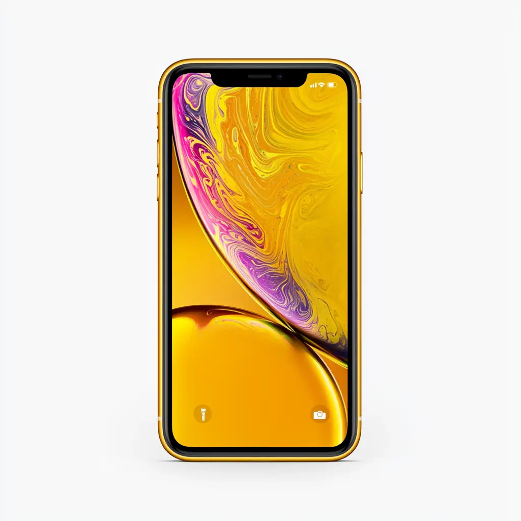 iPhone XR smart phone model display visible with white background. 